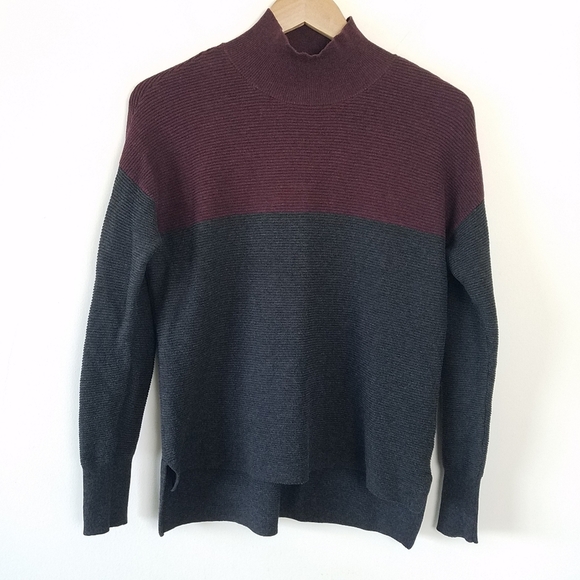 Victoria's Secret Mock Neck Ribbed Gray Maroon Sweater, XS - Picture 1 of 10
